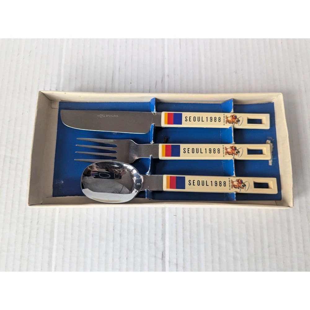 Rare 1988 Seoul Olympics Silverware 3 Pc Set In Original Box